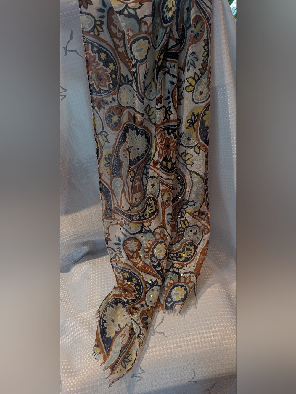 Oversized Paisley Print Scarf, Copper Sequins Make You Shine